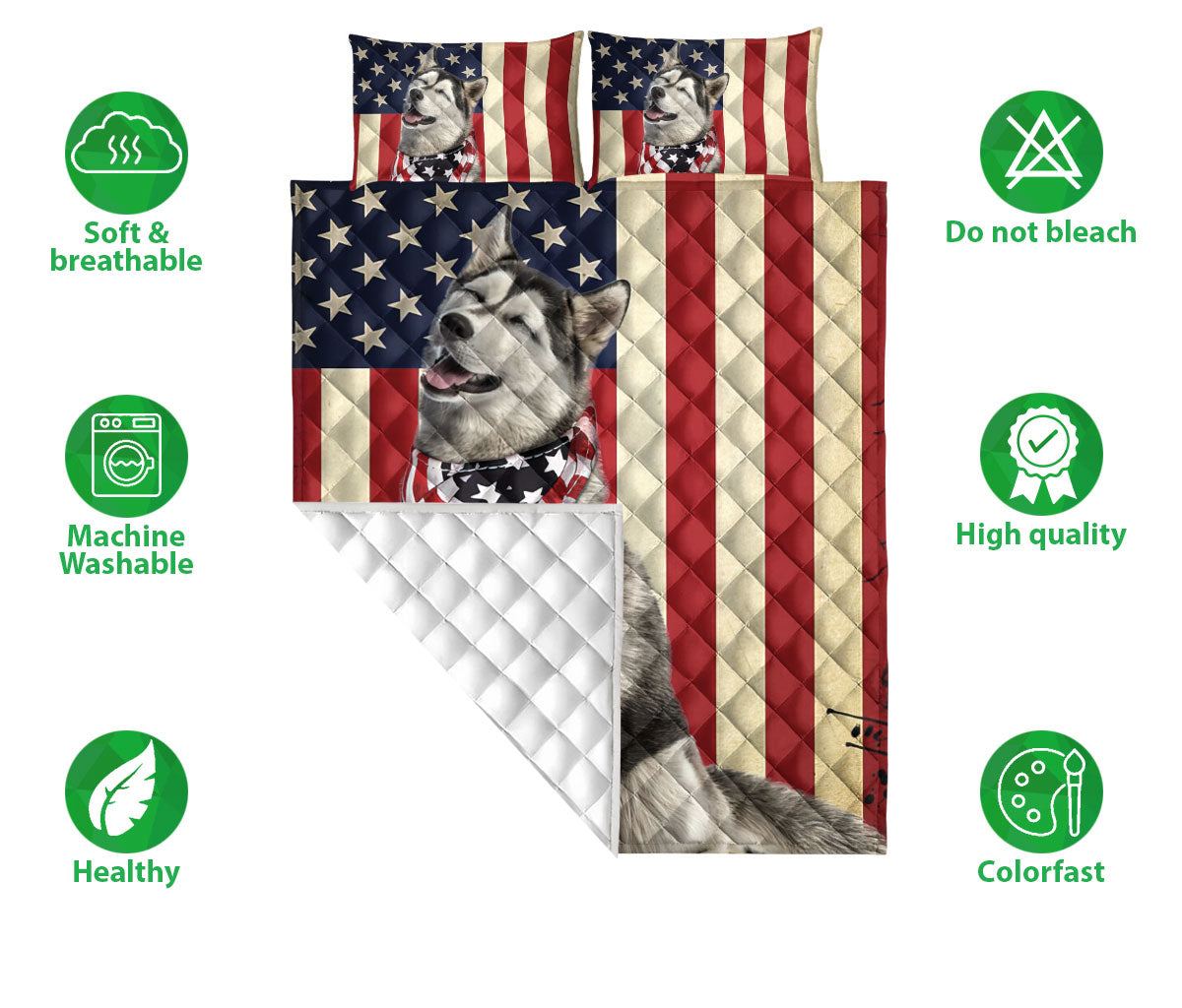 Ohaprints-Quilt-Bed-Set-Pillowcase-Husky-American-Us-Flag-Patriotic-Unique-Gift-For-Dog-Puppy-Pet-Lover-Blanket-Bedspread-Bedding-895-Double (70'' x 80'')