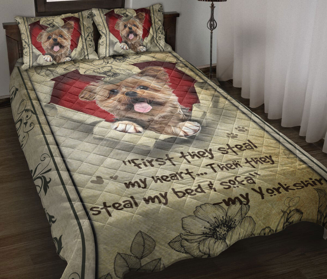 Ohaprints-Quilt-Bed-Set-Pillowcase-Yorkshire-Terrier-Yorkie-They-Steal-My-Heart-Floral-Beige-Gift-For-Dog-Lover-Blanket-Bedspread-Bedding-2655-Throw (55'' x 60'')