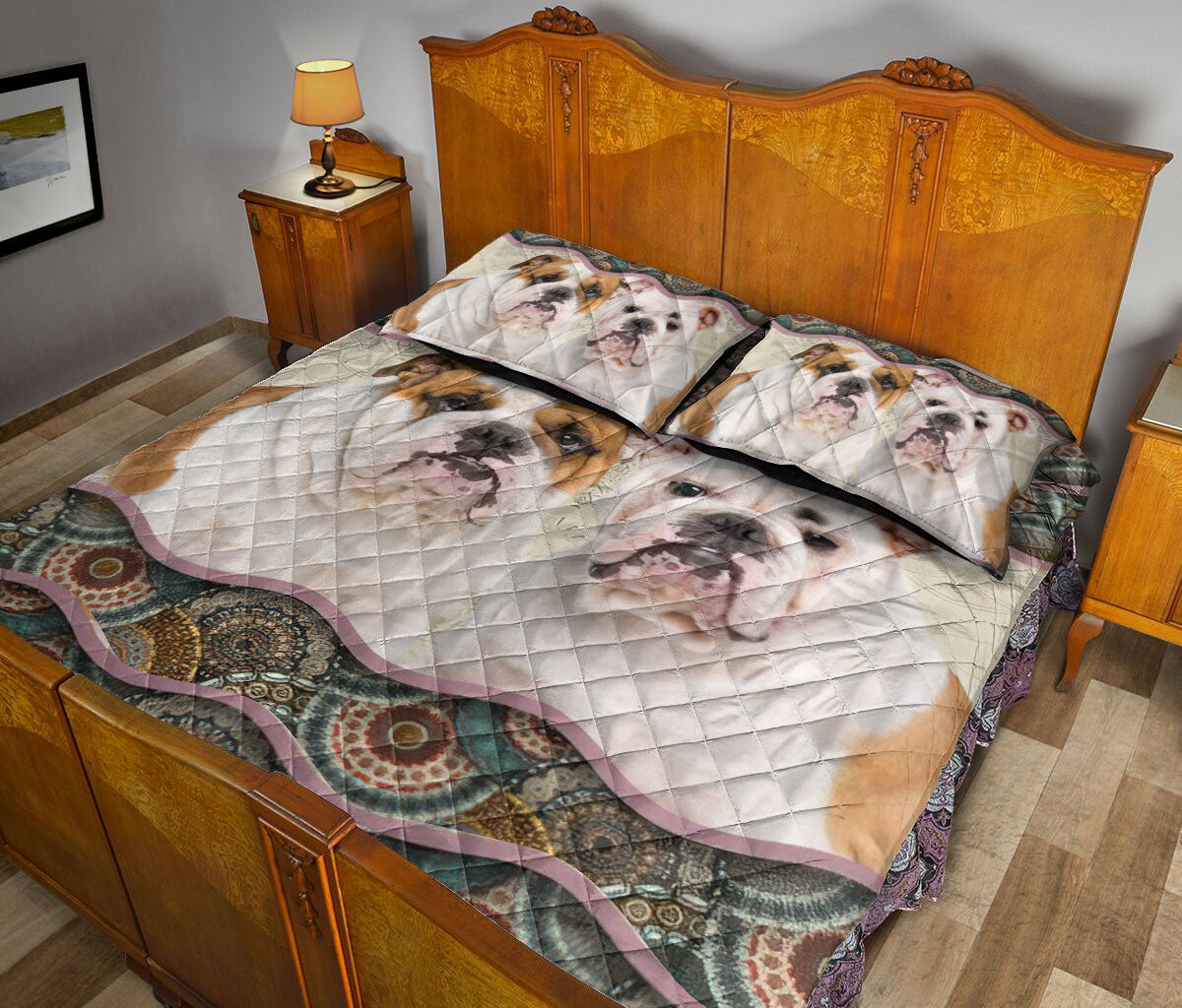 Ohaprints-Quilt-Bed-Set-Pillowcase-English-Bulldog-Mandala-Boho-Pattern-Unique-Gift-For-Dog-Puppy-Pet-Lover-Blanket-Bedspread-Bedding-1477-Queen (80'' x 90'')