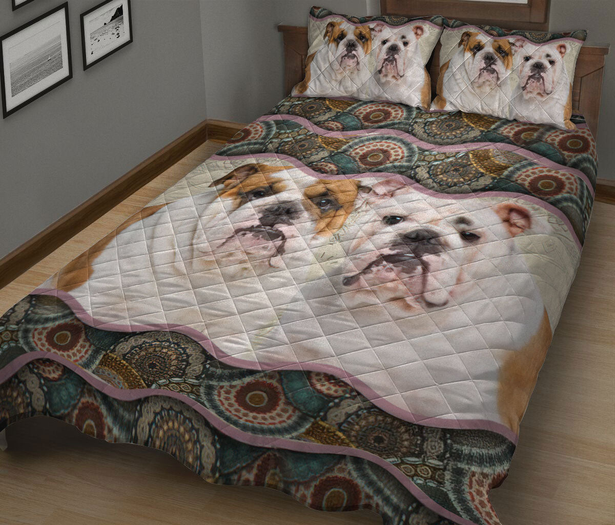 Ohaprints-Quilt-Bed-Set-Pillowcase-English-Bulldog-Mandala-Boho-Pattern-Unique-Gift-For-Dog-Puppy-Pet-Lover-Blanket-Bedspread-Bedding-1477-King (90'' x 100'')