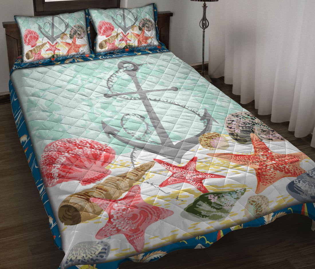 Ohaprints-Quilt-Bed-Set-Pillowcase-Ocean-Anchor-Starfish-Life-Unique-Gift-For-Ocean-Beach-Sea-Lover-Blue-Blanket-Bedspread-Bedding-2062-Throw (55'' x 60'')