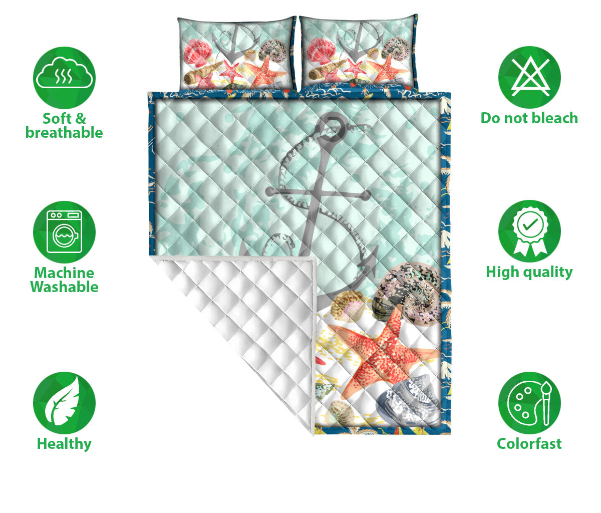 Ohaprints-Quilt-Bed-Set-Pillowcase-Ocean-Anchor-Starfish-Life-Unique-Gift-For-Ocean-Beach-Sea-Lover-Blue-Blanket-Bedspread-Bedding-2062-Double (70'' x 80'')