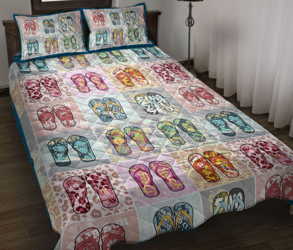 Ohaprints-Quilt-Bed-Set-Pillowcase-Beach-Life-Flip-Flops-Unique-Gift-For-Ocean-Beach-Sea-Lover-Patchwork-Pattern-Blanket-Bedspread-Bedding-2657-Throw (55'' x 60'')