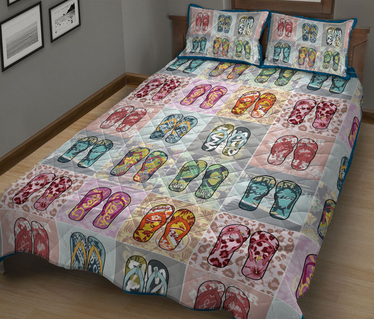 Ohaprints-Quilt-Bed-Set-Pillowcase-Beach-Life-Flip-Flops-Unique-Gift-For-Ocean-Beach-Sea-Lover-Patchwork-Pattern-Blanket-Bedspread-Bedding-2657-King (90'' x 100'')