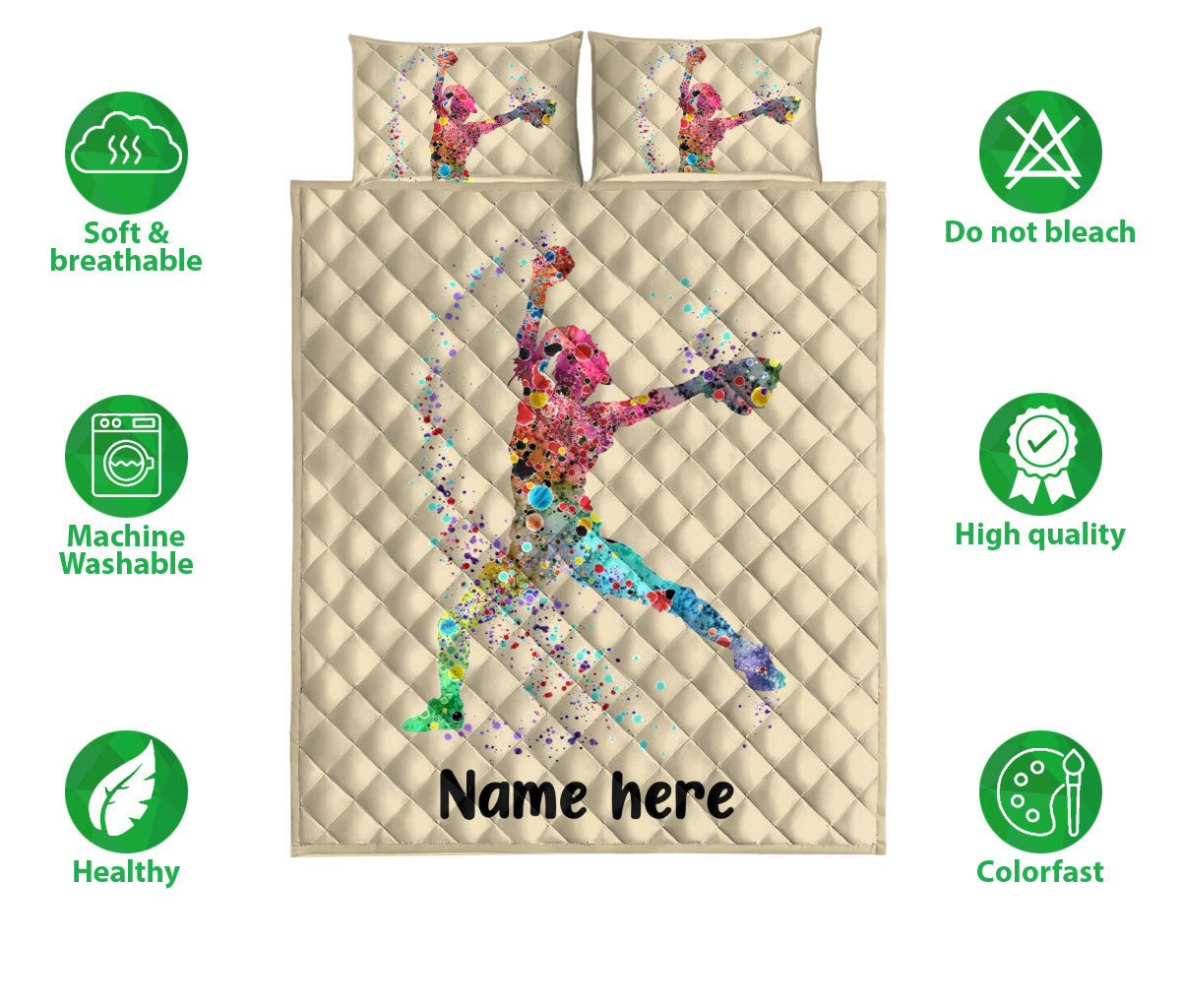 Ohaprints-Quilt-Bed-Set-Pillowcase-Softball-Pitcher-Girl-Player-Gift-For-Sport-Lover-Custom-Personalized-Name-Blanket-Bedspread-Bedding-2282-Double (70'' x 80'')