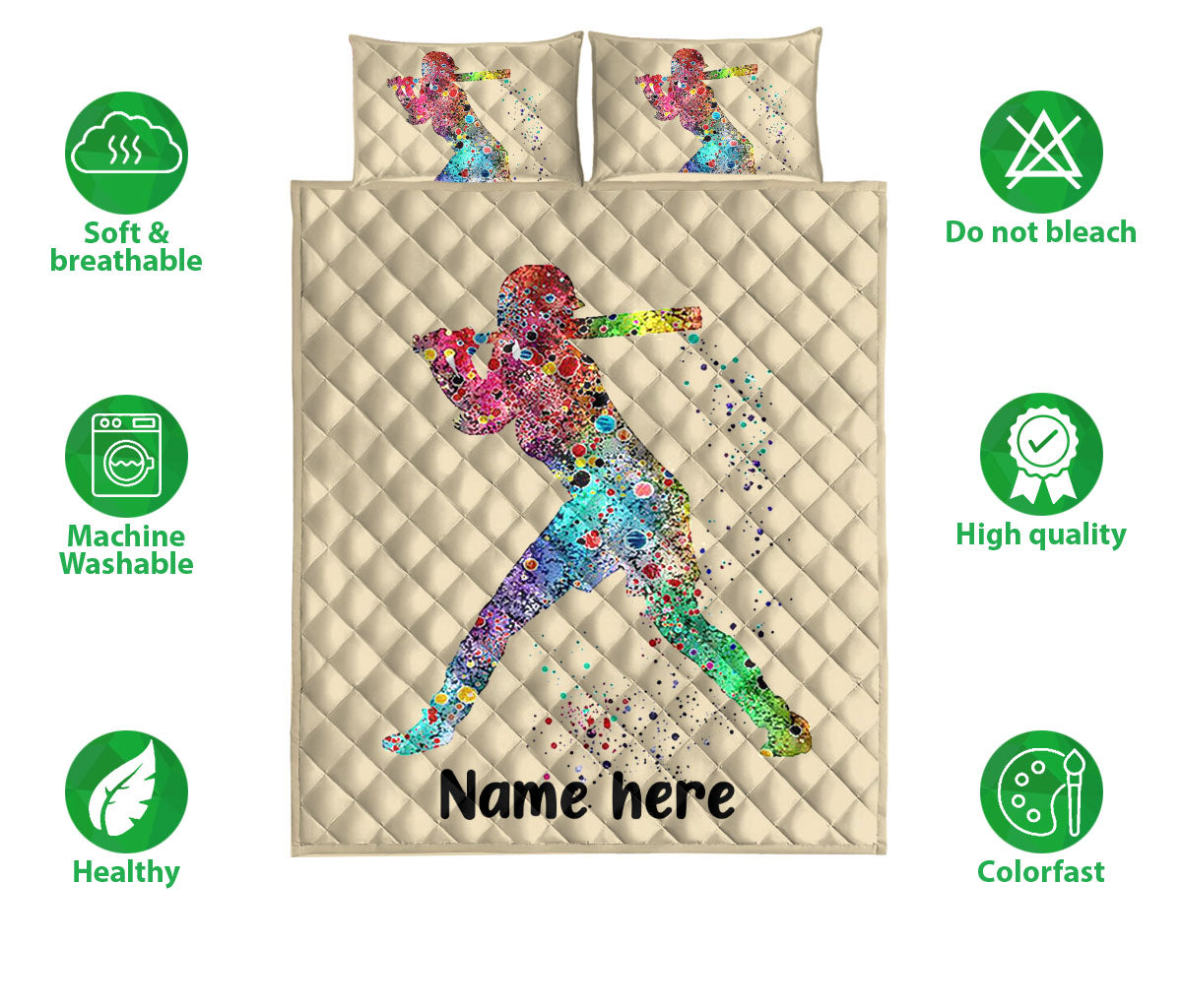 Ohaprints-Quilt-Bed-Set-Pillowcase-Softball-Batter-Girl-Player-Gifts-For-Sport-Lover-Custom-Personalized-Name-Blanket-Bedspread-Bedding-524-Double (70'' x 80'')