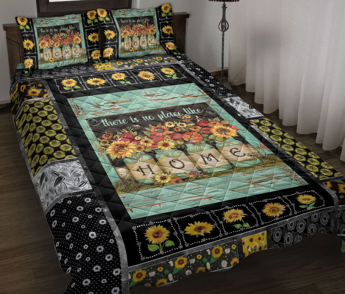 Ohaprints-Quilt-Bed-Set-Pillowcase-No-Place-Like-Home-Sunflower-Yellow-Floral-Patchwork-Pattern-Blanket-Bedspread-Bedding-1262-Throw (55'' x 60'')