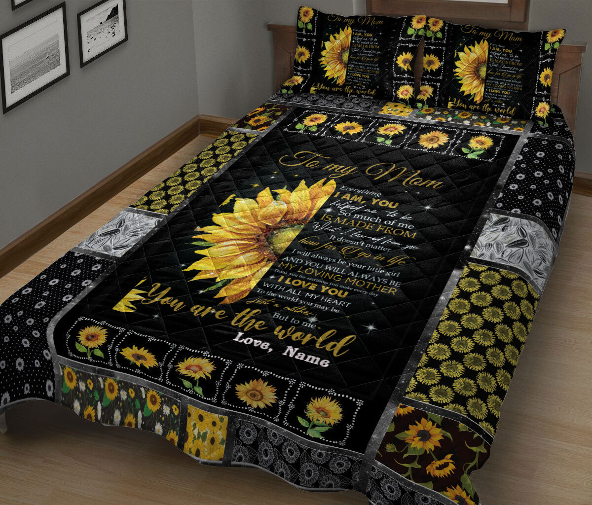 Ohaprints-Quilt-Bed-Set-Pillowcase-To-My-Mom-Sunflower-Gift-From-Daughter-Custom-Personalized-Name-Blanket-Bedspread-Bedding-2501-King (90'' x 100'')