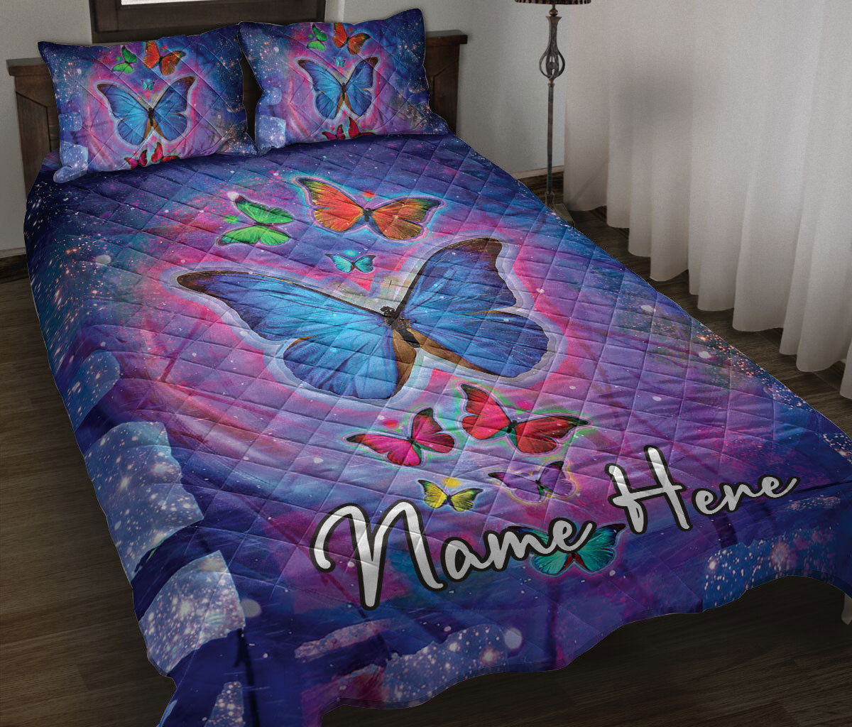 Ohaprints-Quilt-Bed-Set-Pillowcase-Beautiful-Butterfly-Floral-Pattern-Custom-Personalized-Name-Blanket-Bedspread-Bedding-2449-Throw (55'' x 60'')