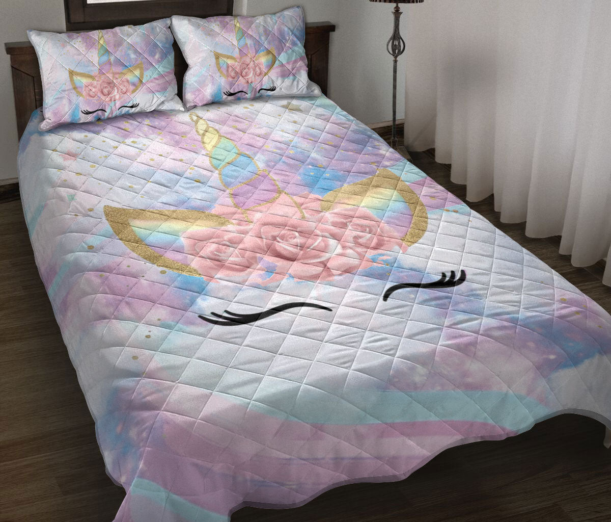 Ohaprints-Quilt-Bed-Set-Pillowcase-Unicorn-Floral-Printed-Pattern-Rainbow-Hair-Gift-For-Kids-Teens-Boys-Girls-Blanket-Bedspread-Bedding-2255-Throw (55'' x 60'')