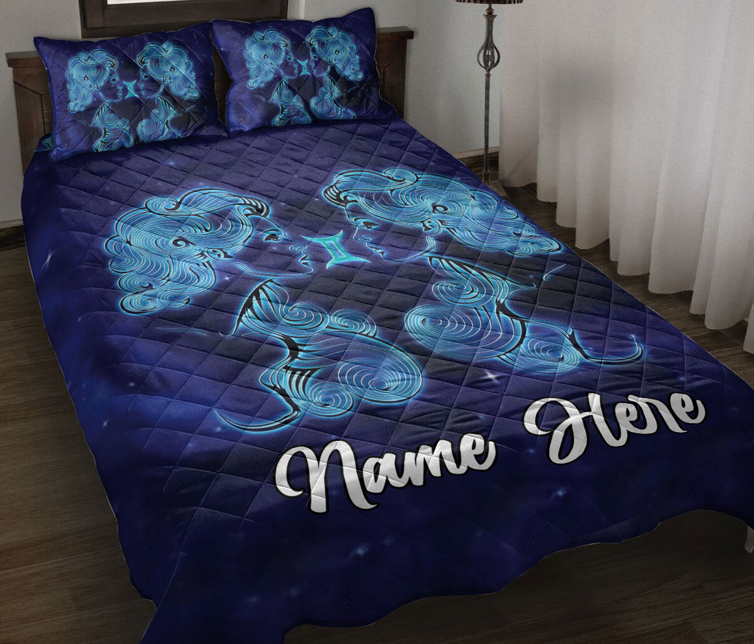 Ohaprints-Quilt-Bed-Set-Pillowcase-Gemini-Zodiac-Astrology-Astrological-Sign-Blue-Black-Custom-Personalized-Name-Blanket-Bedspread-Bedding-3032-Throw (55'' x 60'')