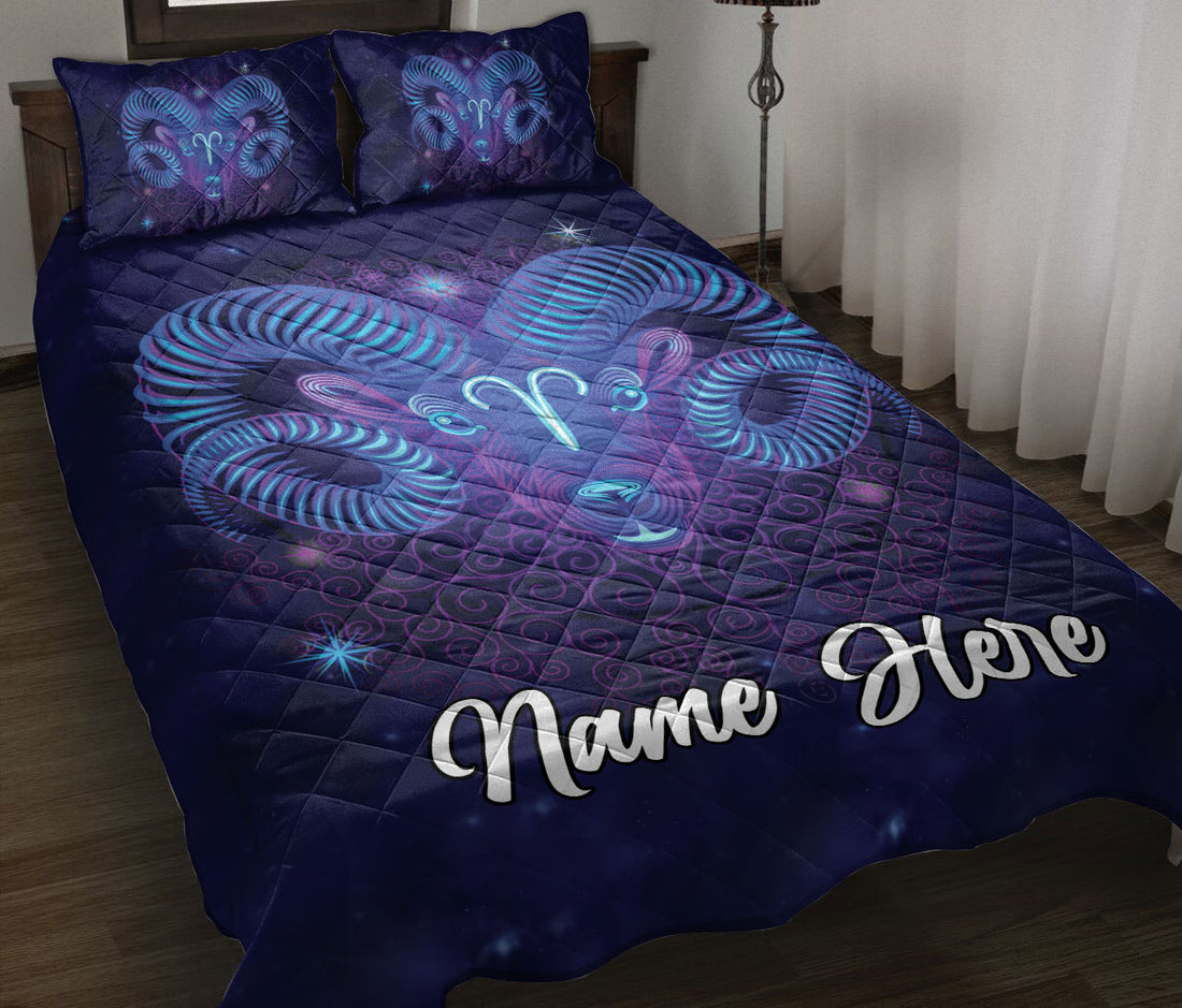 Ohaprints-Quilt-Bed-Set-Pillowcase-Aries-Zodiac-Astrology-Astrological-Sign-Purple-Black-Custom-Personalized-Name-Blanket-Bedspread-Bedding-1180-Throw (55'' x 60'')