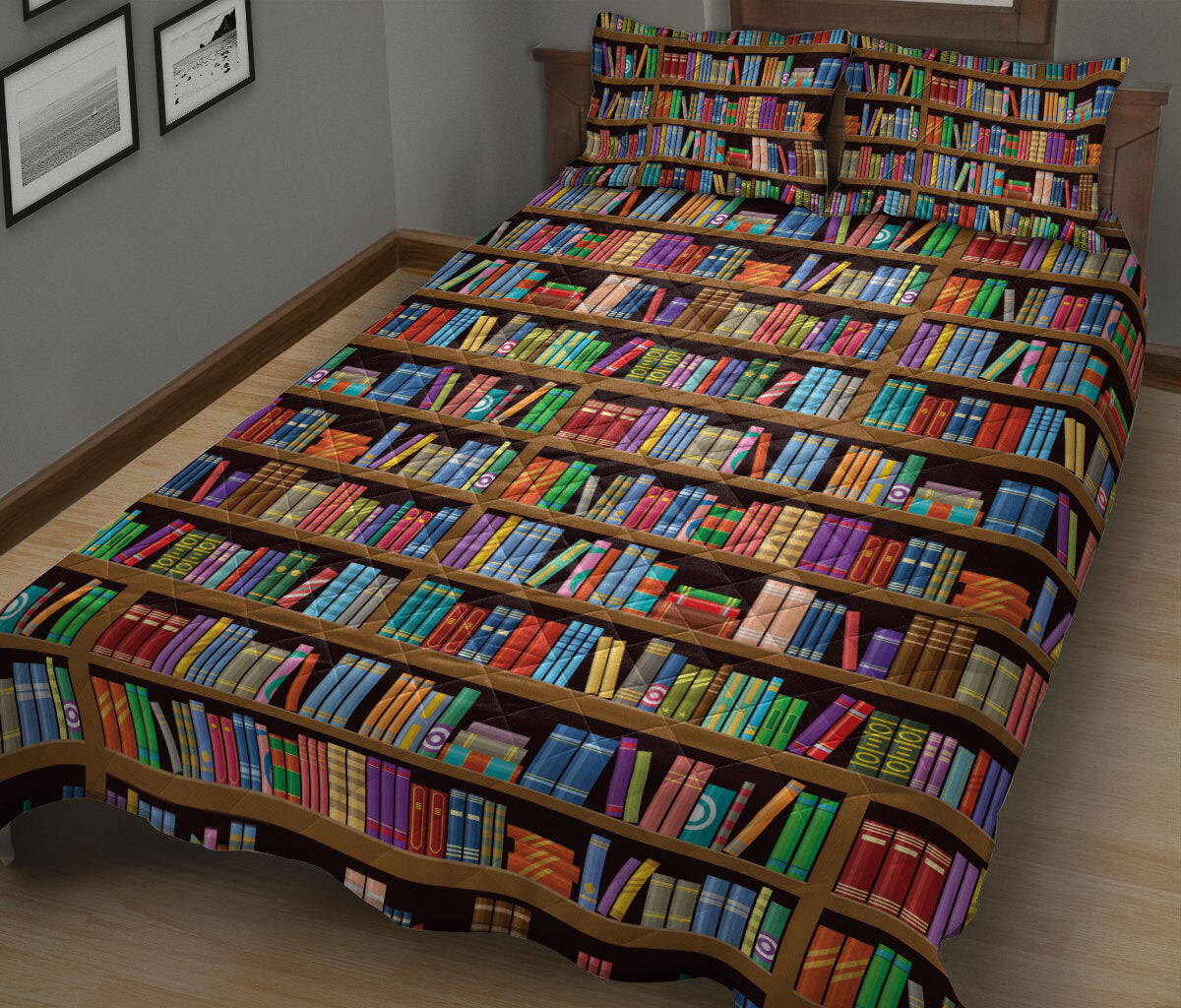 Ohaprints-Quilt-Bed-Set-Pillowcase-Bookshelf-Background-Reading-Books-Unique-Gift-For-Book-Lover-Blanket-Bedspread-Bedding-2567-King (90'' x 100'')