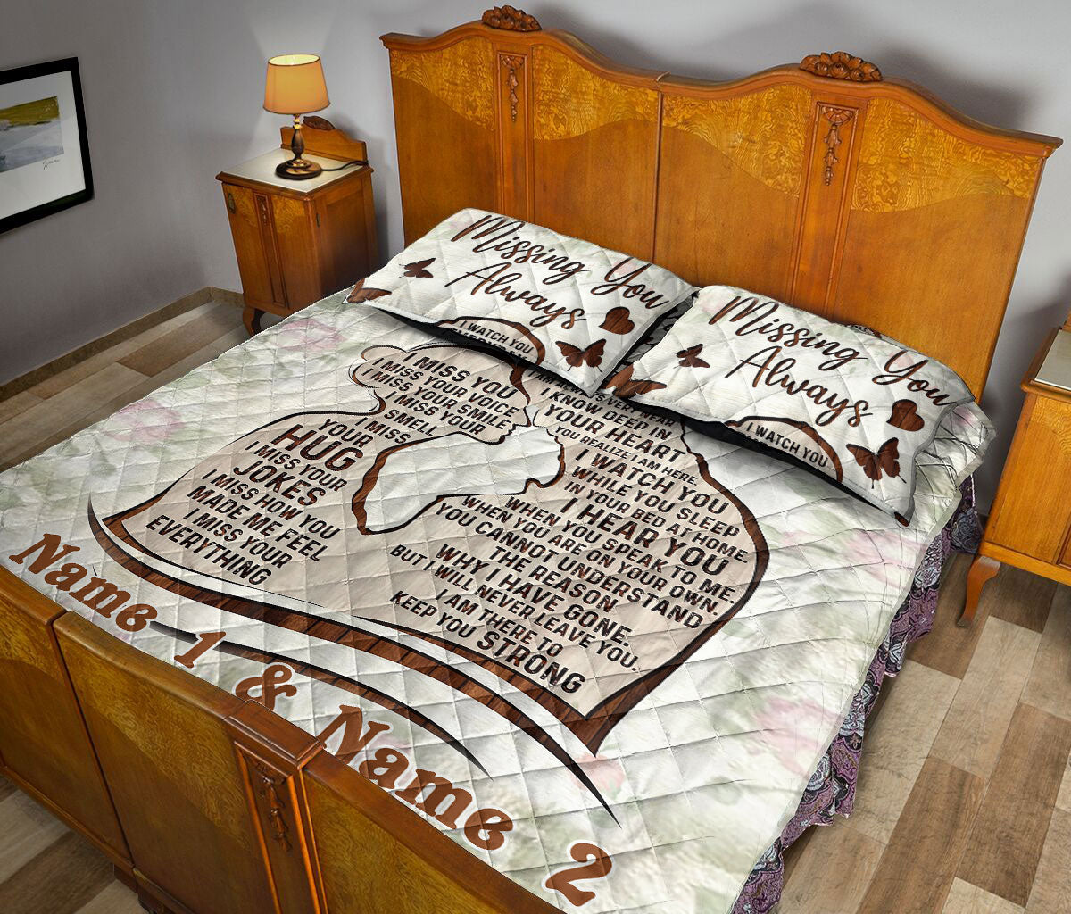 Ohaprints-Quilt-Bed-Set-Pillowcase-Missing-You-Always-Memorial-Gift-For-Couple-Floral-Custom-Personalized-Name-Blanket-Bedspread-Bedding-1388-Queen (80'' x 90'')