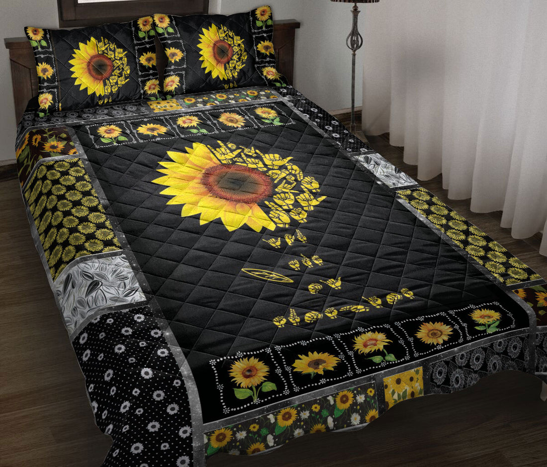 Ohaprints-Quilt-Bed-Set-Pillowcase-Sign-Language-You-Are-My-Sunshine-Sunflower-Yellow-Floral-Patchwork-Pattern-Blanket-Bedspread-Bedding-2063-Throw (55'' x 60'')