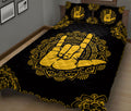 Ohaprints-Quilt-Bed-Set-Pillowcase-Sign-Language-Love-Hand-Sign-Yellow-Boho-Floral-Mandala-Pattern-Black-Blanket-Bedspread-Bedding-899-King (90'' x 100'')