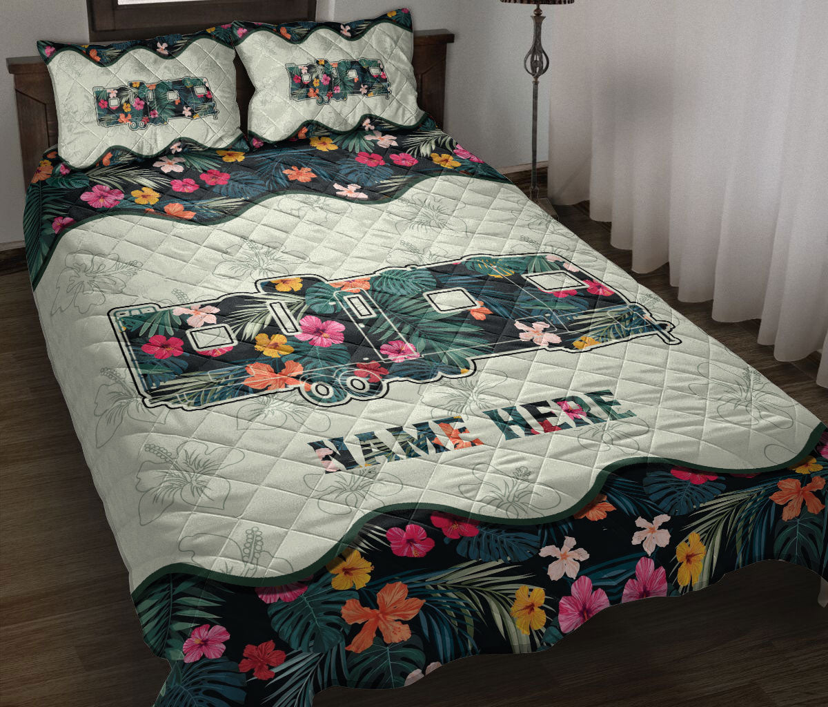 Ohaprints-Quilt-Bed-Set-Pillowcase-Travel-Trailer-Flower-Camper-Camping-Lover-Gift-Custom-Personalized-Name-Blanket-Bedspread-Bedding-1118-Throw (55'' x 60'')