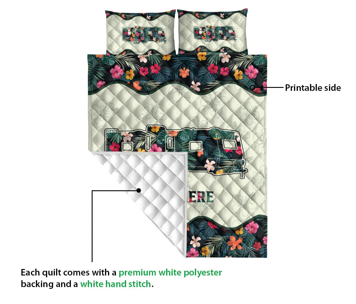 Ohaprints-Quilt-Bed-Set-Pillowcase-Travel-Trailer-Flower-Camper-Camping-Lover-Gift-Custom-Personalized-Name-Blanket-Bedspread-Bedding-1118-Queen (80'' x 90'')