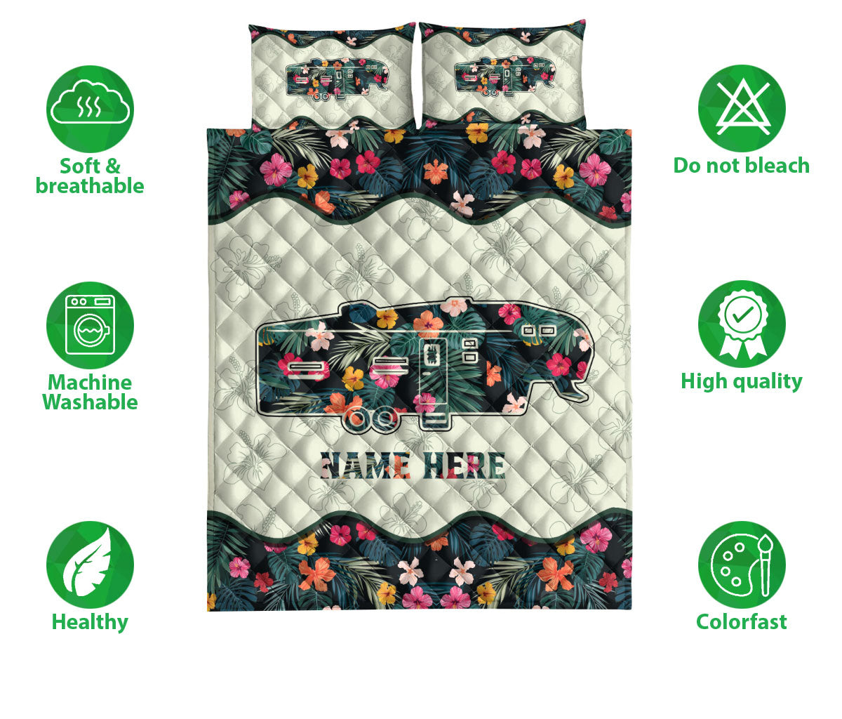 Ohaprints-Quilt-Bed-Set-Pillowcase-Travel-Trailer-Flower-Camper-Camping-Lover-Gifts-Custom-Personalized-Name-Blanket-Bedspread-Bedding-1702-Double (70'' x 80'')