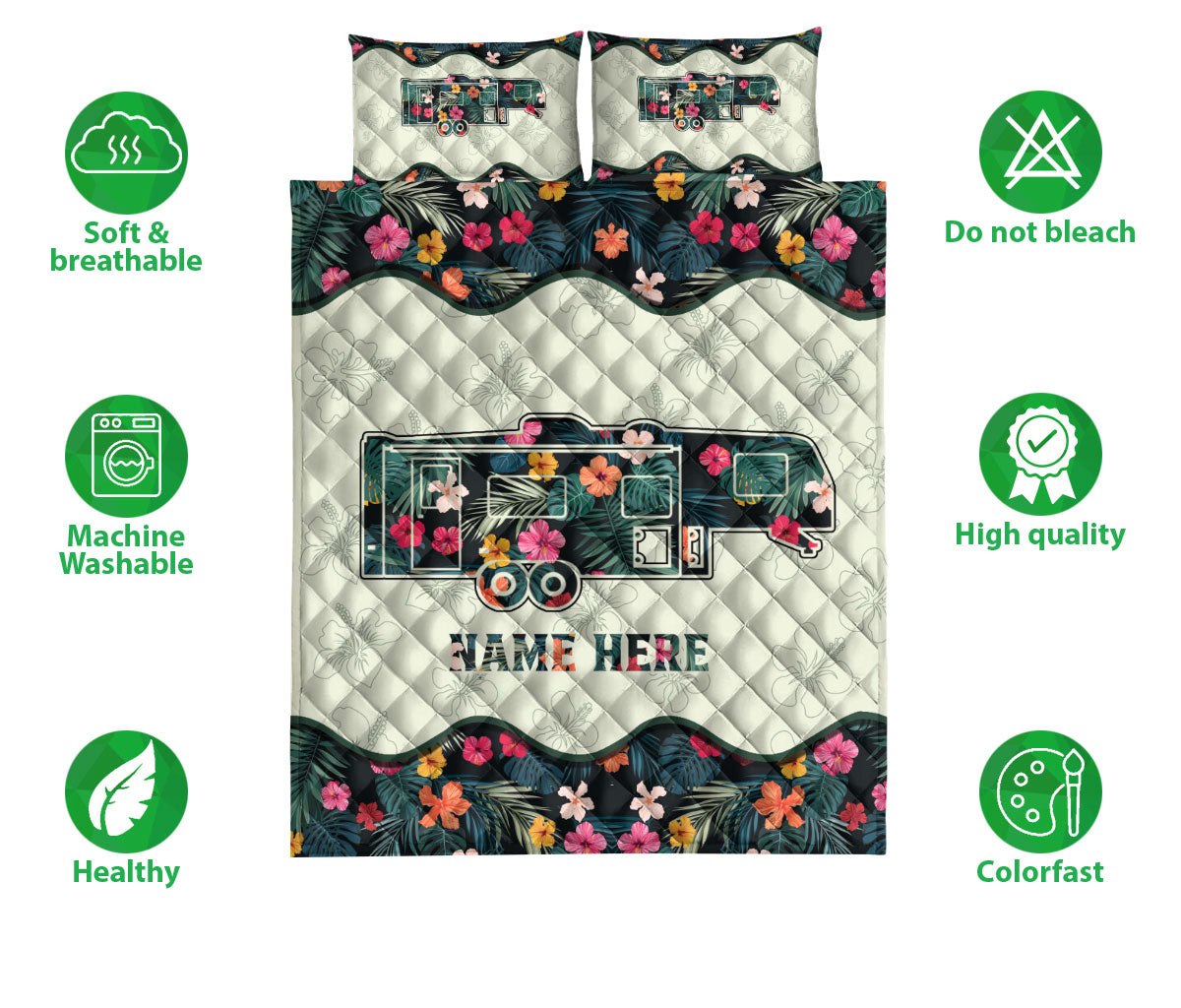 Ohaprints-Quilt-Bed-Set-Pillowcase-Camper-Travel-Trailer-Flower-Camping-Lover-Gifts-Custom-Personalized-Name-Blanket-Bedspread-Bedding-2290-Double (70'' x 80'')