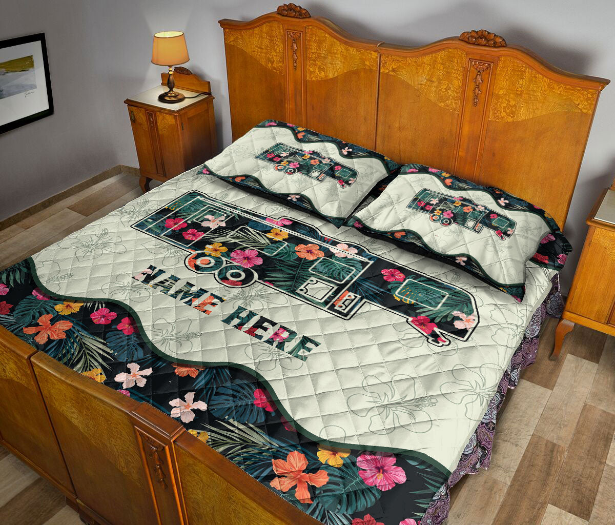 Ohaprints-Quilt-Bed-Set-Pillowcase-Camper-Travel-Trailer-Flower-Camping-Lover-Gifts-Custom-Personalized-Name-Blanket-Bedspread-Bedding-2290-King (90'' x 100'')