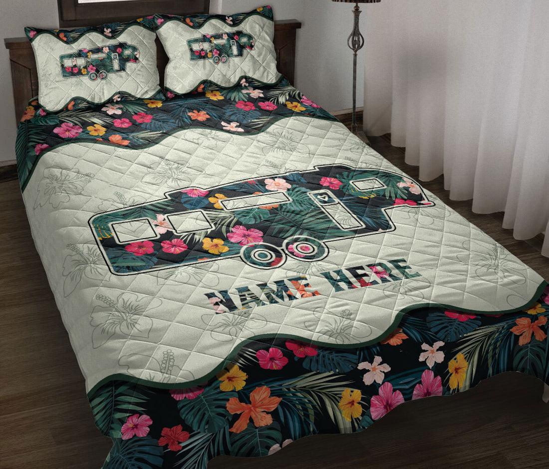 Ohaprints-Quilt-Bed-Set-Pillowcase-Camper-Travel-Trailer-Flower-Camping-Lover-Gift-Custom-Personalized-Name-Blanket-Bedspread-Bedding-2882-Throw (55'' x 60'')