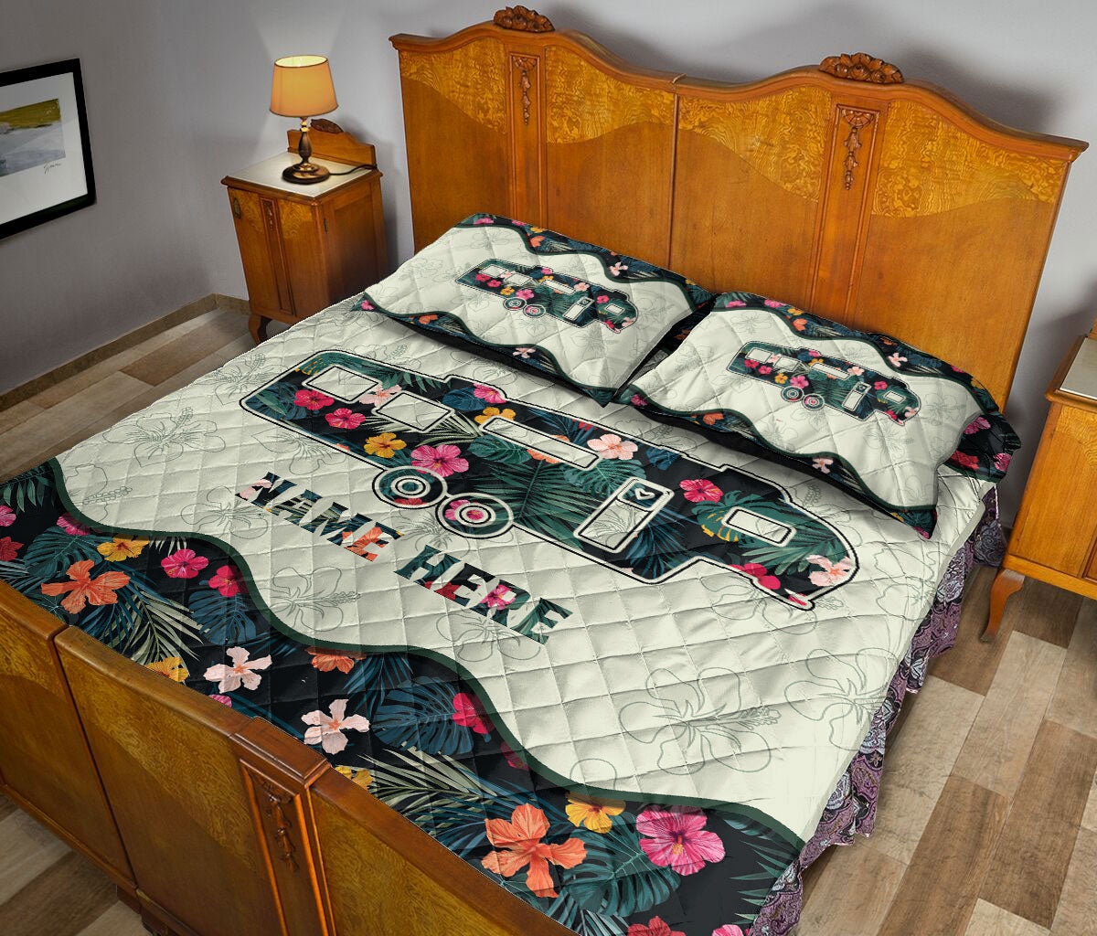 Ohaprints-Quilt-Bed-Set-Pillowcase-Camper-Travel-Trailer-Flower-Camping-Lover-Gift-Custom-Personalized-Name-Blanket-Bedspread-Bedding-2882-King (90'' x 100'')