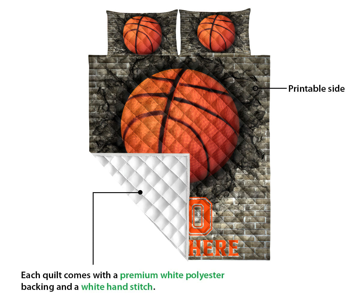 Ohaprints-Quilt-Bed-Set-Pillowcase-Basketball-Ball-Sport-Lover-Wall-Crack-Pattern-Custom-Personalized-Name-Number-Blanket-Bedspread-Bedding-1703-Queen (80'' x 90'')