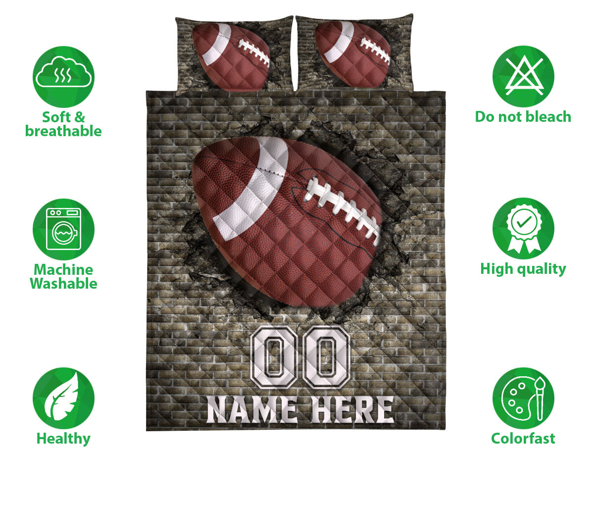 Ohaprints-Quilt-Bed-Set-Pillowcase-Football-Ball-Sport-Lover-Wall-Crack-Pattern-Custom-Personalized-Name-Number-Blanket-Bedspread-Bedding-532-Double (70'' x 80'')