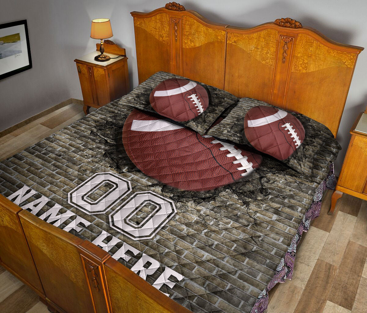 Ohaprints-Quilt-Bed-Set-Pillowcase-Football-Ball-Sport-Lover-Wall-Crack-Pattern-Custom-Personalized-Name-Number-Blanket-Bedspread-Bedding-532-King (90'' x 100'')
