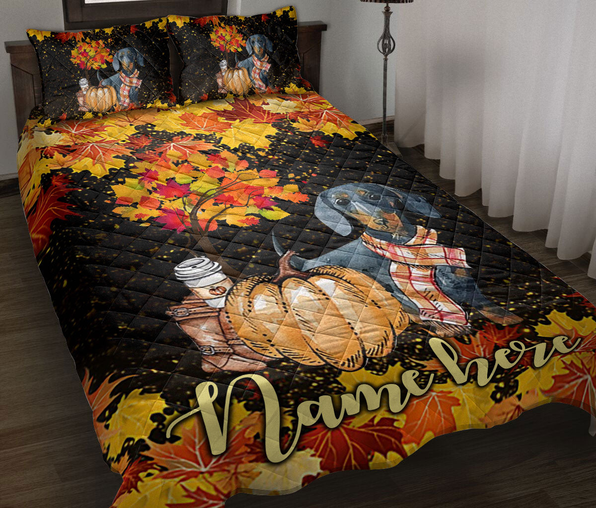 Ohaprints-Quilt-Bed-Set-Pillowcase-Dachshund-Pumpkin-Welcome-Autumn-Happy-Fall-Y'All-Custom-Personalized-Name-Blanket-Bedspread-Bedding-2292-Throw (55'' x 60'')