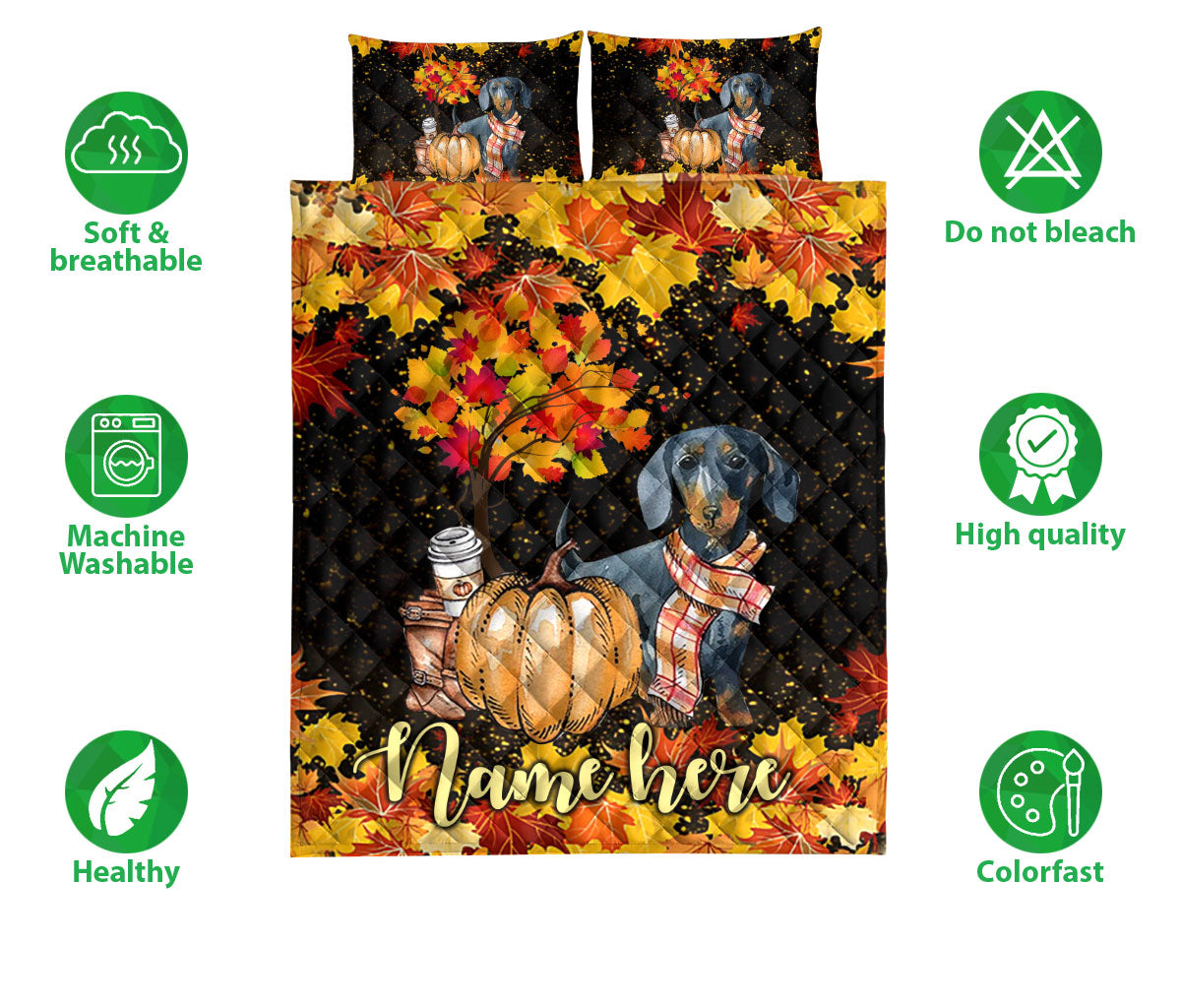 Ohaprints-Quilt-Bed-Set-Pillowcase-Dachshund-Pumpkin-Welcome-Autumn-Happy-Fall-Y'All-Custom-Personalized-Name-Blanket-Bedspread-Bedding-2292-Double (70'' x 80'')