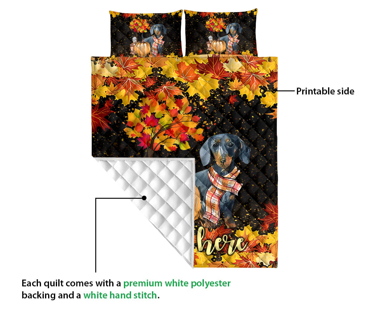 Ohaprints-Quilt-Bed-Set-Pillowcase-Dachshund-Pumpkin-Welcome-Autumn-Happy-Fall-Y'All-Custom-Personalized-Name-Blanket-Bedspread-Bedding-2292-Queen (80'' x 90'')