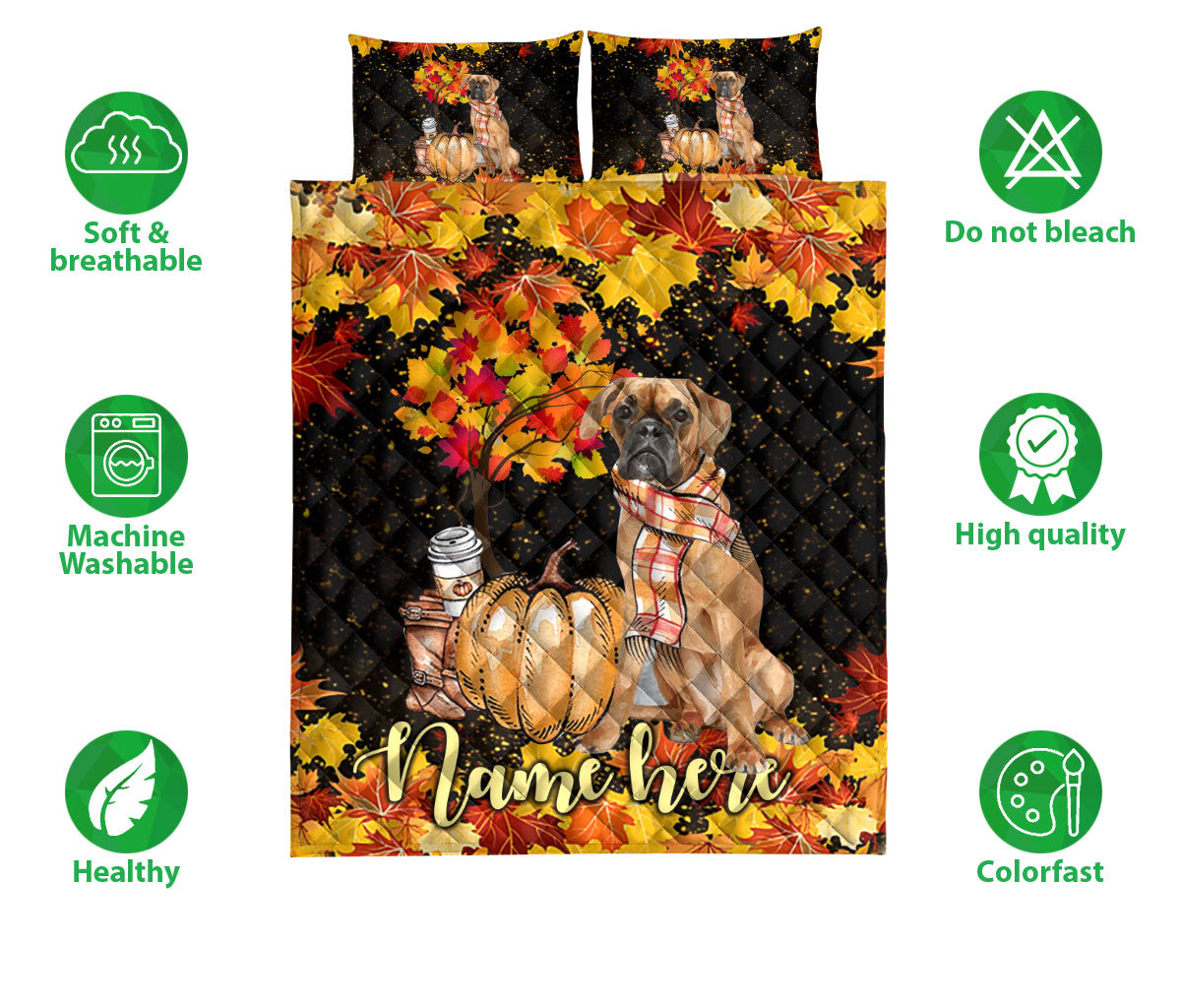 Ohaprints-Quilt-Bed-Set-Pillowcase-Boxer-Dog-Pumpkin-Welcome-Autumn-Happy-Fall-Y'All-Custom-Personalized-Name-Blanket-Bedspread-Bedding-1120-Double (70'' x 80'')