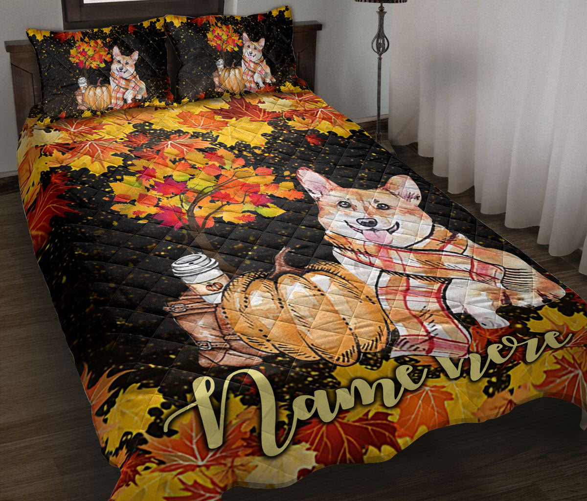 Ohaprints-Quilt-Bed-Set-Pillowcase-Corgi-Dog-Pumpkin-Welcome-Autumn-Happy-Fall-Y'All-Custom-Personalized-Name-Blanket-Bedspread-Bedding-1705-Throw (55'' x 60'')