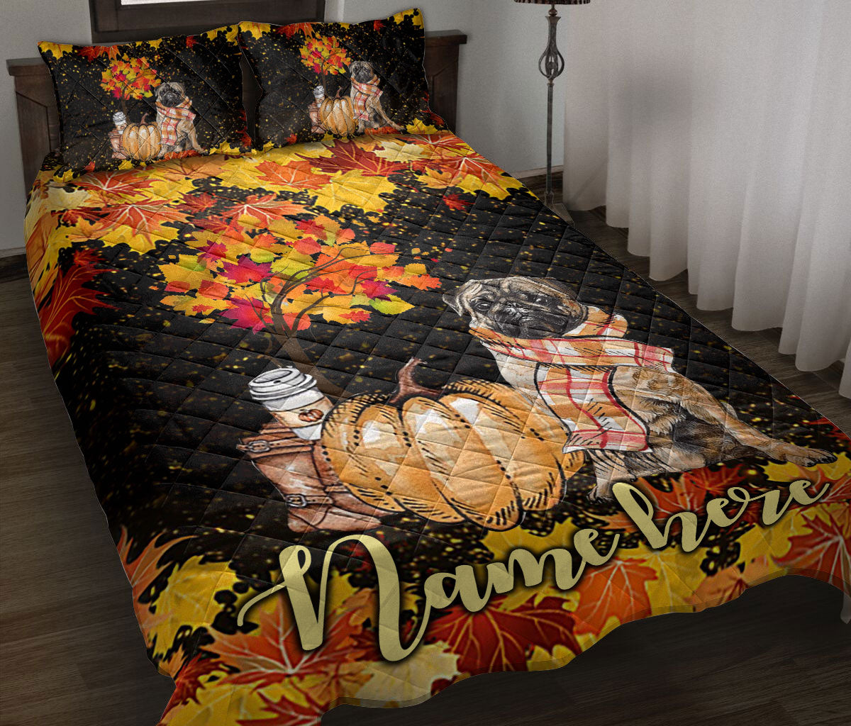 Ohaprints-Quilt-Bed-Set-Pillowcase-Pug-Dog-Pumpkin-Welcome-Autumn-Happy-Fall-Y'All-Custom-Personalized-Name-Blanket-Bedspread-Bedding-2293-Throw (55'' x 60'')