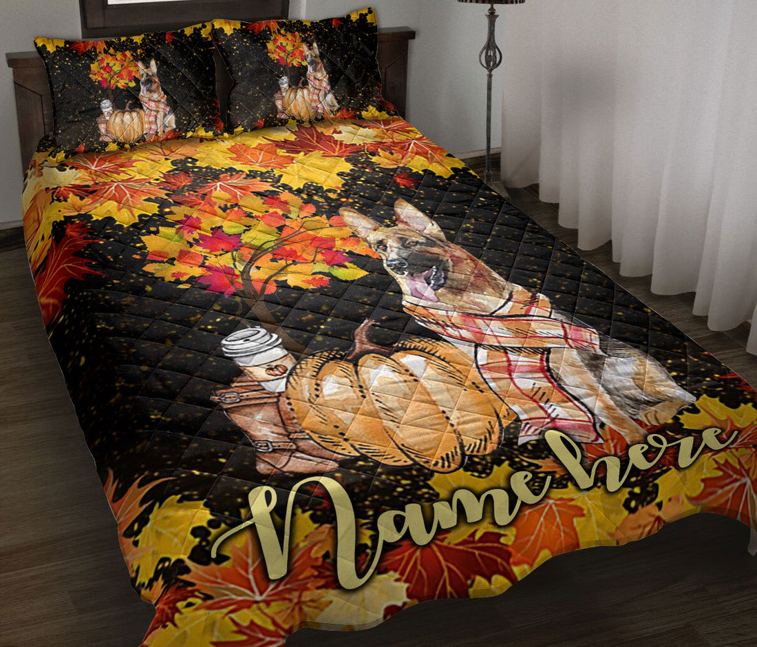 Ohaprints-Quilt-Bed-Set-Pillowcase-German-Shepherd-Pumpkin-Autumn-Happy-Fall-Y'All-Custom-Personalized-Name-Blanket-Bedspread-Bedding-2885-Throw (55'' x 60'')