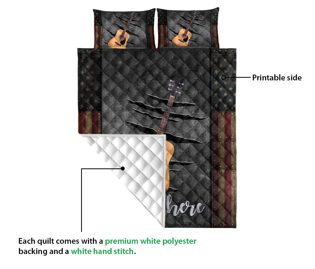 Ohaprints-Quilt-Bed-Set-Pillowcase-Classic-Brown-Guitar-American-Us-Flag-Crack-Pattern-Custom-Personalized-Name-Blanket-Bedspread-Bedding-1121-Queen (80'' x 90'')