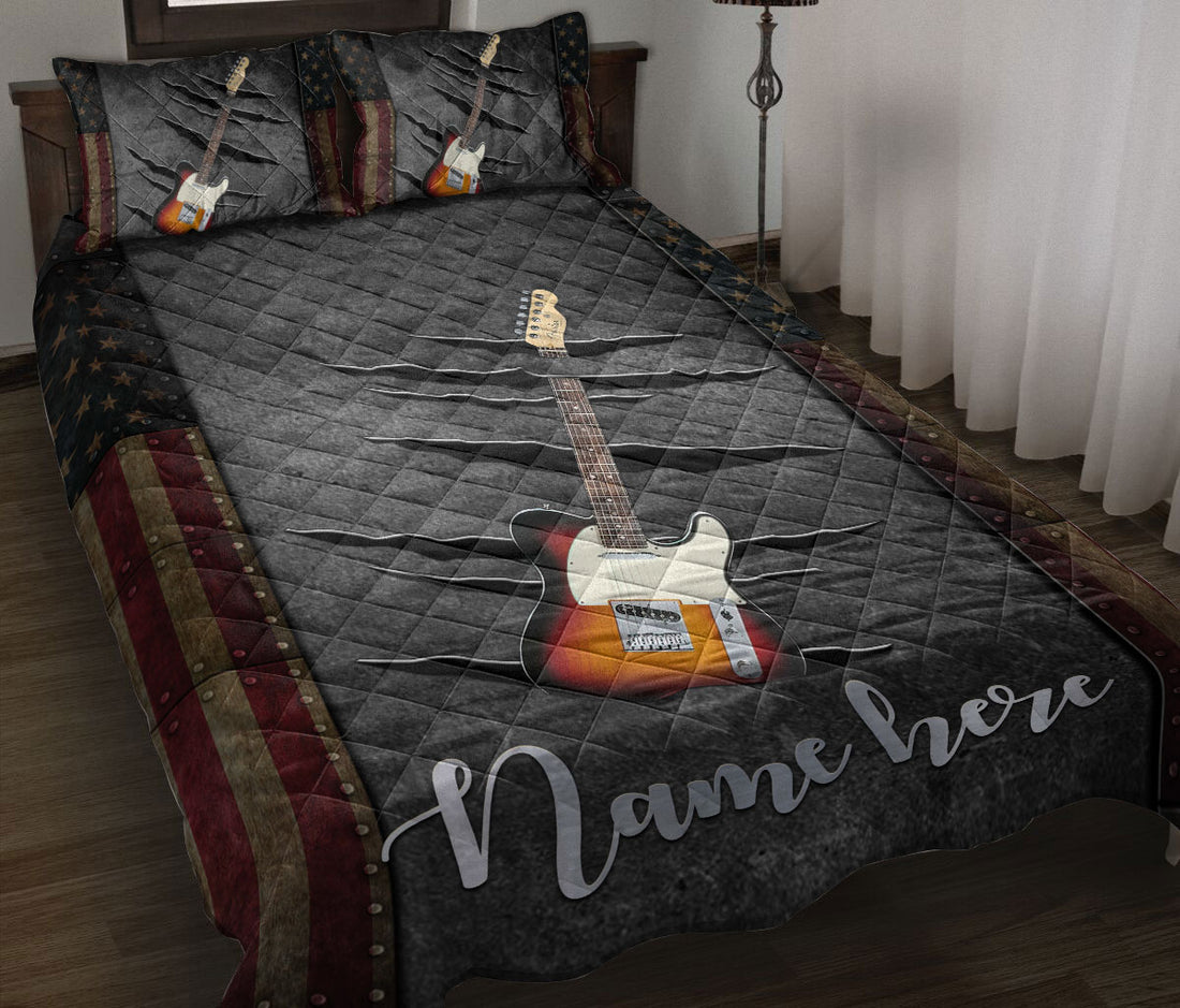 Ohaprints-Quilt-Bed-Set-Pillowcase-Squier-Classic-Vibe-Guitar-Us-Flag-Crack-Pattern-Custom-Personalized-Name-Blanket-Bedspread-Bedding-2886-Throw (55'' x 60'')