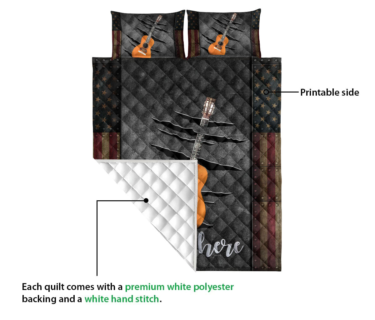 Ohaprints-Quilt-Bed-Set-Pillowcase-Brown-Classic-Guitar-American-Us-Flag-Crack-Pattern-Custom-Personalized-Name-Blanket-Bedspread-Bedding-2887-Queen (80'' x 90'')