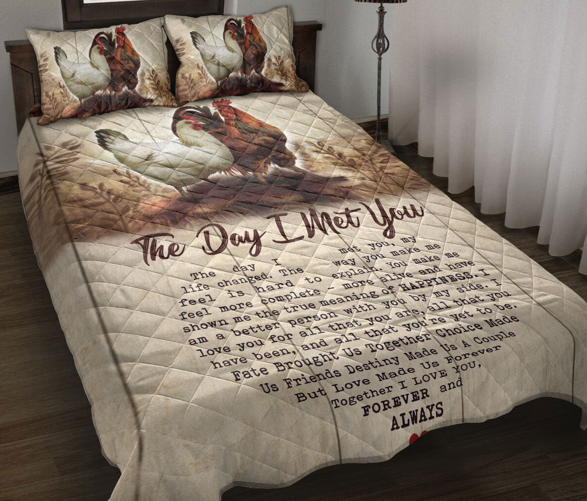 Ohaprints-Quilt-Bed-Set-Pillowcase-Chicken-The-Day-I-Met-You-Gift-For-Couple-Husband-&-Wife-Farm-Animal-Lover-Blanket-Bedspread-Bedding-1316-Throw (55'' x 60'')