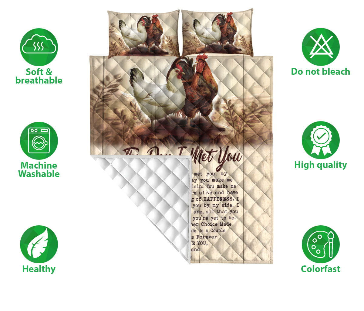 Ohaprints-Quilt-Bed-Set-Pillowcase-Chicken-The-Day-I-Met-You-Gift-For-Couple-Husband-&-Wife-Farm-Animal-Lover-Blanket-Bedspread-Bedding-1316-Double (70'' x 80'')