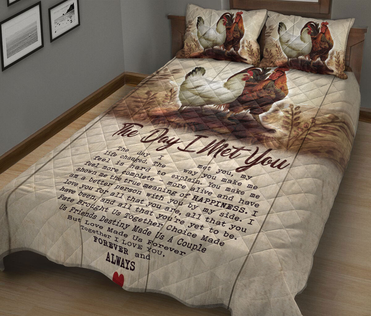 Ohaprints-Quilt-Bed-Set-Pillowcase-Chicken-The-Day-I-Met-You-Gift-For-Couple-Husband-&-Wife-Farm-Animal-Lover-Blanket-Bedspread-Bedding-1316-King (90'' x 100'')