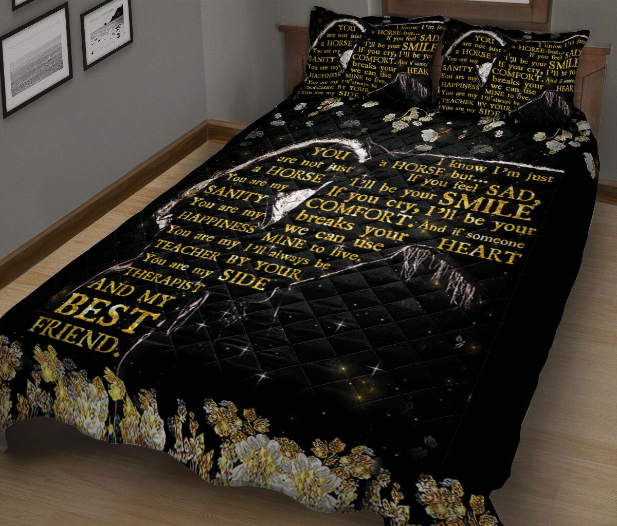 Ohaprints-Quilt-Bed-Set-Pillowcase-Horse-You-Are-My-Best-Friend-Unique-Gift-For-Horse-Lover-Animal-Lover-Floral-Blanket-Bedspread-Bedding-813-King (90'' x 100'')