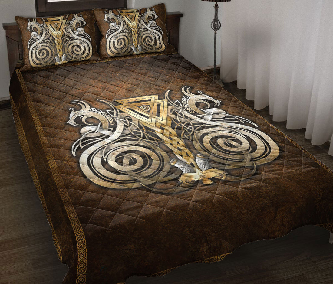 Ohaprints-Quilt-Bed-Set-Pillowcase-Viking-Norse-Valknut-Dragons-Mjolnir-Norse-Nordic-Celtic-Knot-Pattern-Blanket-Bedspread-Bedding-2848-Throw (55'' x 60'')