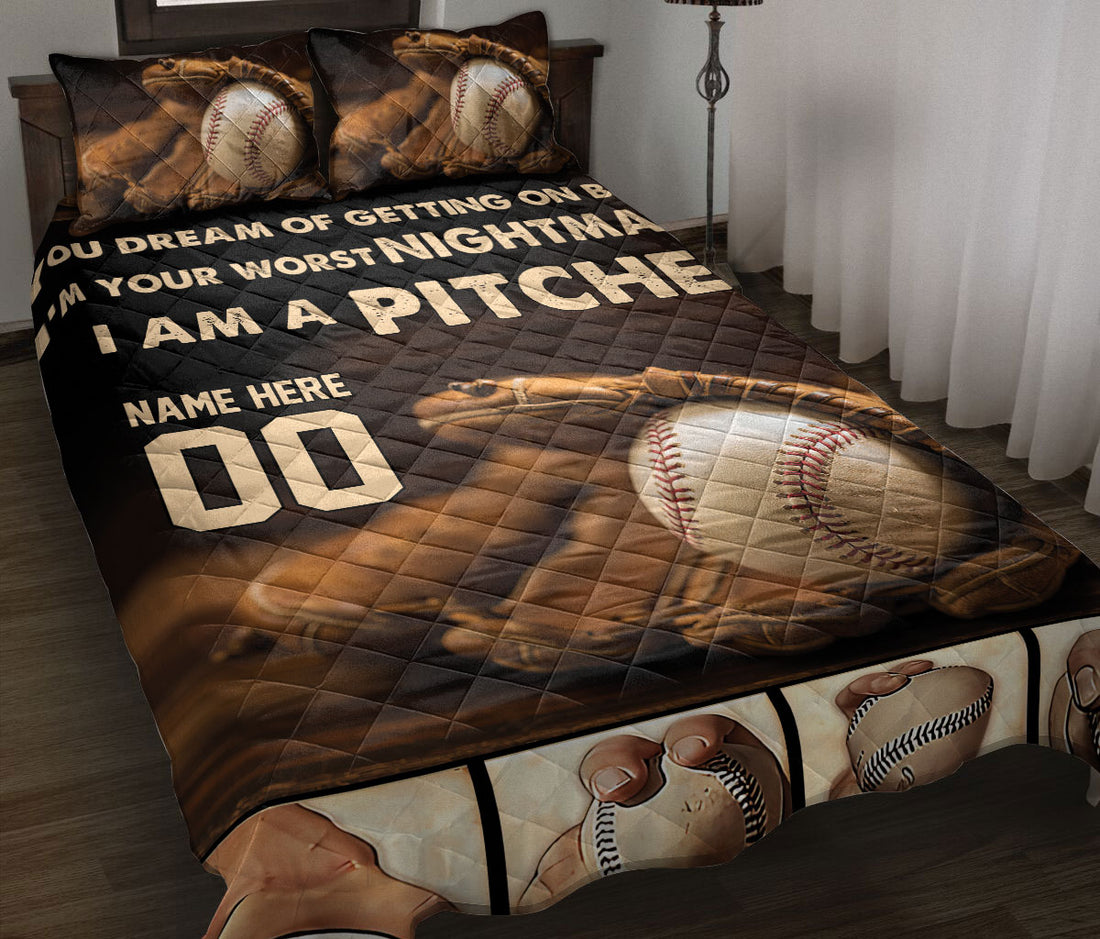 Ohaprints-Quilt-Bed-Set-Pillowcase-Baseball-I-Am-A-Pitcher-Sports-Lover-Brown-Custom-Personalized-Name-Number-Blanket-Bedspread-Bedding-2573-Throw (55'' x 60'')