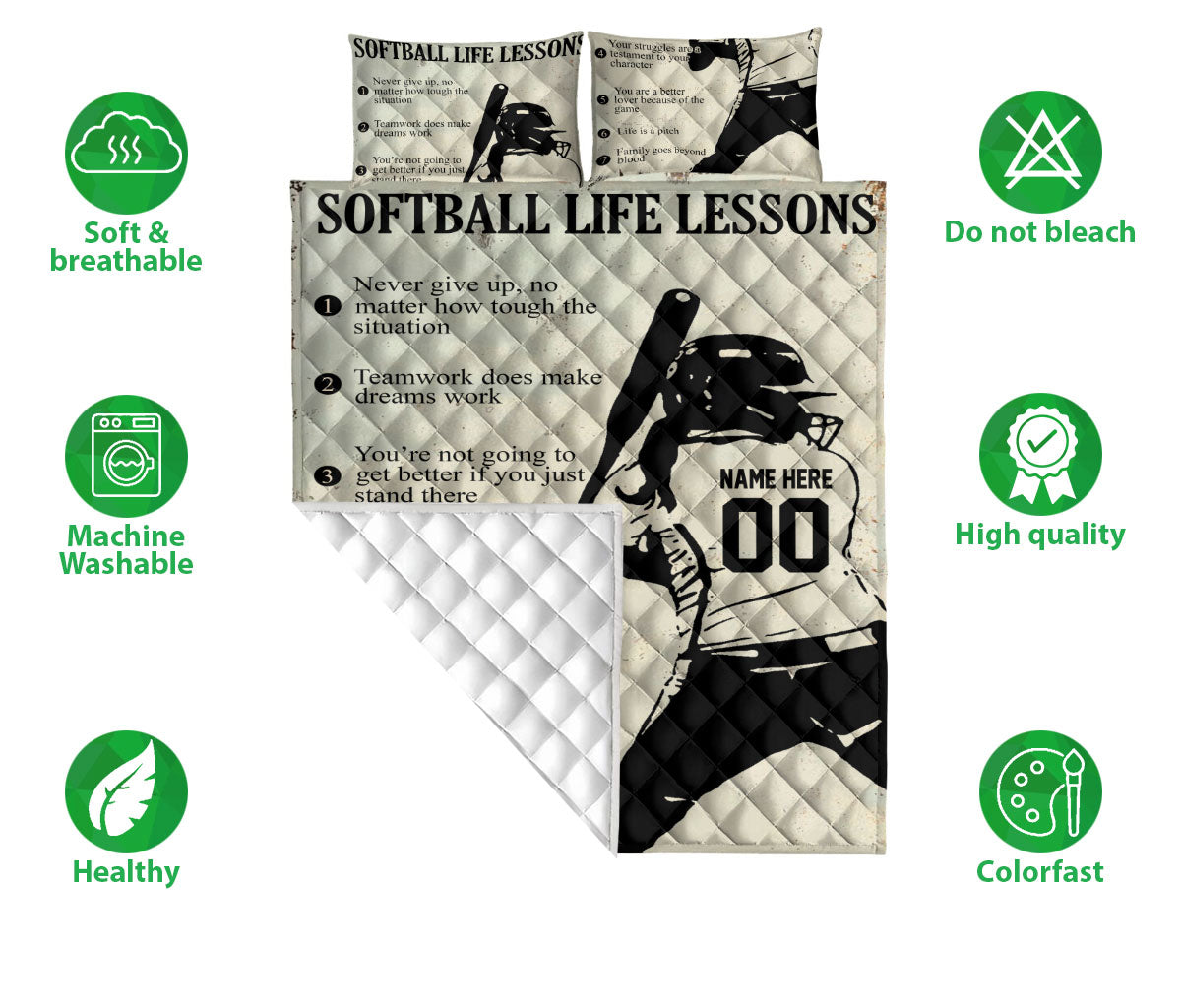 Ohaprints-Quilt-Bed-Set-Pillowcase-Softball-Life-Lesson-Gift-For-Sports-Lover-Custom-Personalized-Name-Number-Blanket-Bedspread-Bedding-814-Double (70'' x 80'')