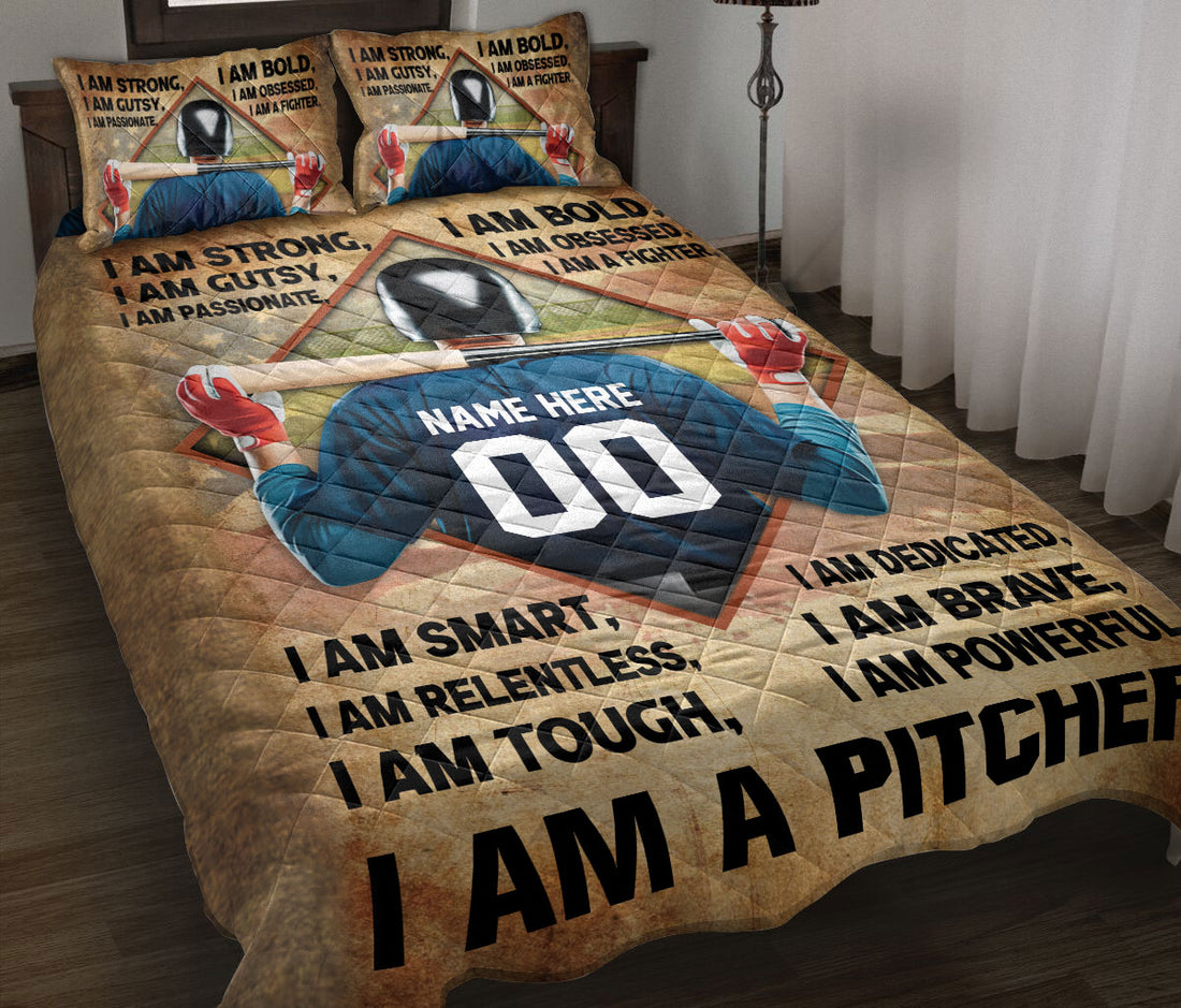Ohaprints-Quilt-Bed-Set-Pillowcase-Baseball-I-Am-Strong-I-Am-A-Pitcher-Sports-Custom-Personalized-Name-Number-Blanket-Bedspread-Bedding-2574-Throw (55'' x 60'')