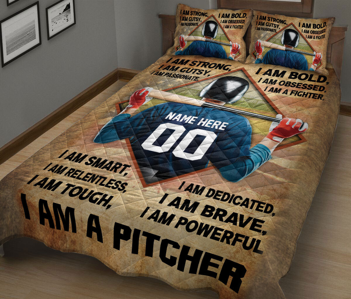 Ohaprints-Quilt-Bed-Set-Pillowcase-Baseball-I-Am-Strong-I-Am-A-Pitcher-Sports-Custom-Personalized-Name-Number-Blanket-Bedspread-Bedding-2574-King (90'' x 100'')