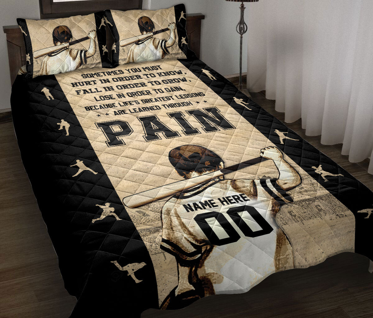 Ohaprints-Quilt-Bed-Set-Pillowcase-Baseball-Life'S-Lessons-Learned-Through-Pain-Custom-Personalized-Name-Number-Blanket-Bedspread-Bedding-815-Throw (55'' x 60'')